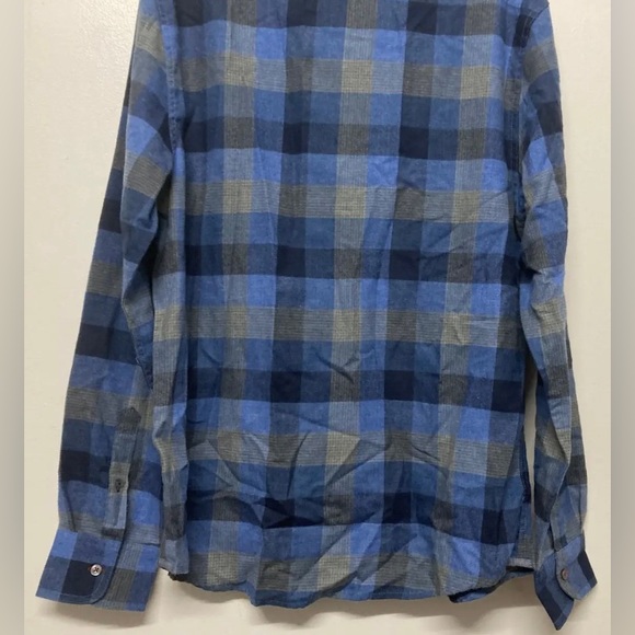 New! Flag & Anthem Mens Button Up Shirt Adult Flannel Plaid Medium M Blue Grey - Picture 7 of 13